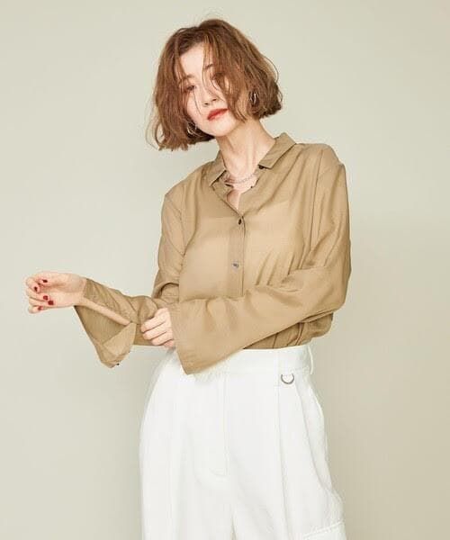 ＜conte＞ キュプラシルク シャツ　ベージュ 361h*美品 24AW Conte コンテ キュプラシルク シアーシャツ - メルカリ