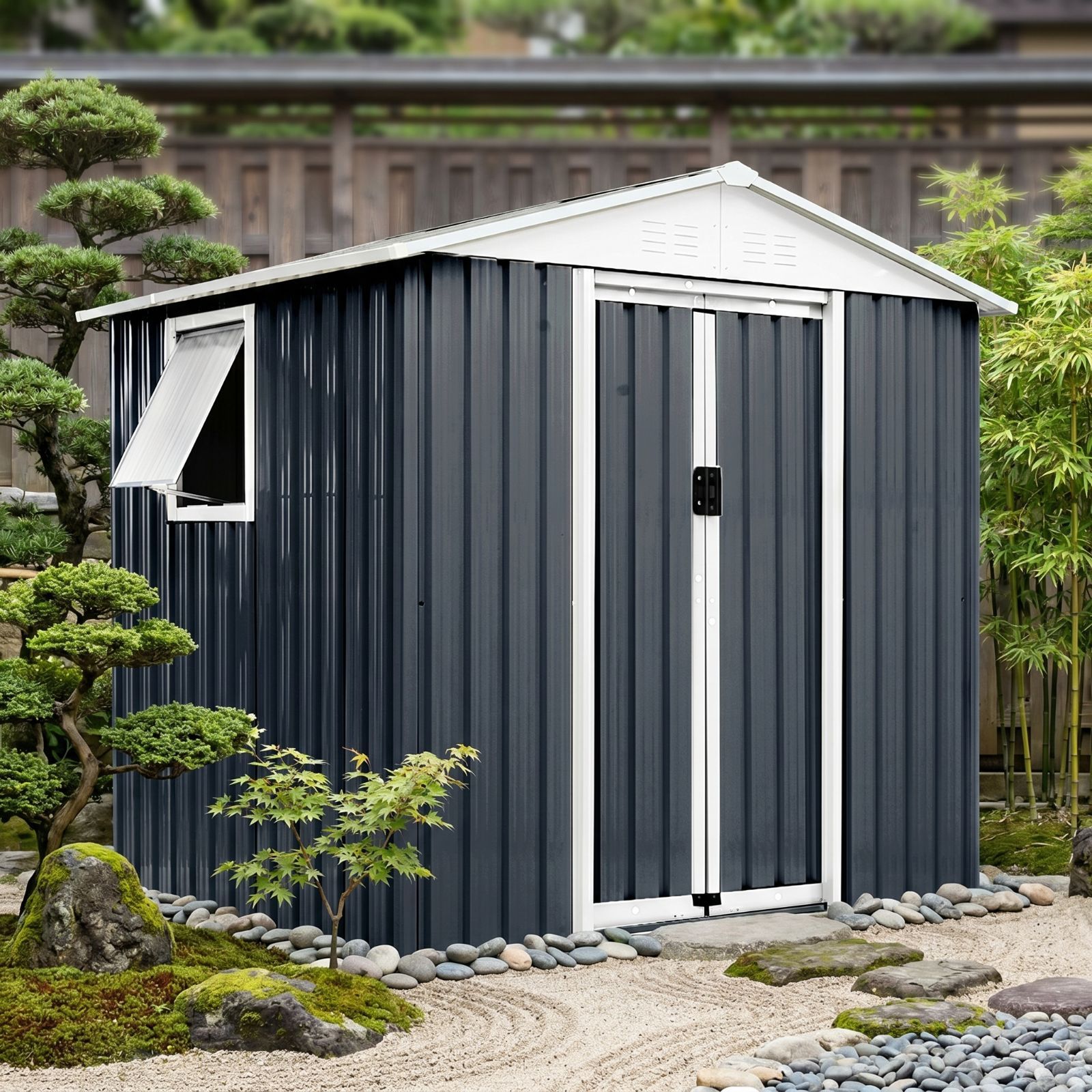 可動棚&すべり出し窓付き】物置 屋外 大型 スチール物置 倉庫 W194 