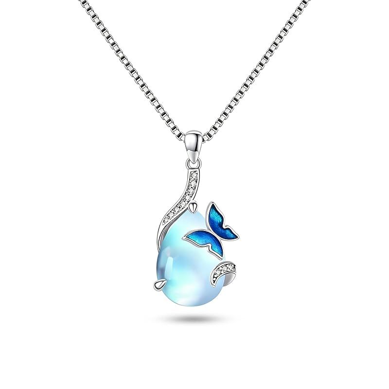 [StoryMidir] 誕生石 ネックレス レディース シルバー 金属アレルギー対応 大粒 6月 ペンダント 蝶 雫 バタフライ プラチナ仕上げ S925 アクセサリー 首飾り 誕生日 母の日 クリスマス ホワイトデー 成人の日 プレゼント 贈り物 おしゃれ