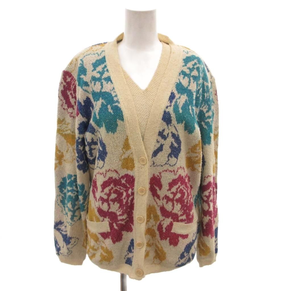 ミッソーニ MISSONI アンサンブル ニット カーディガン 長袖 ベスト 総柄 Vネック S M ベージュ /FF