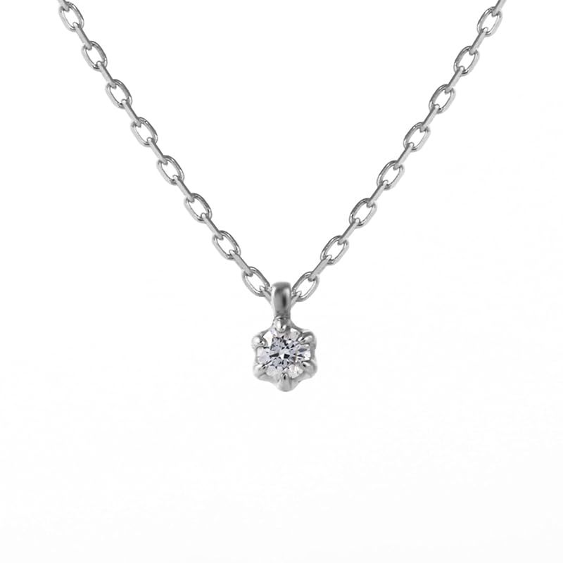 PLUSTER ダイヤモンド ネックレス 一粒 (6本爪 プラチナ仕上げ) ロジウムコーティング 0.07ct アレルギー対応 シルバー925 (ギフト ボックス セット)/ レディース メンズ ジュエリー アクセサリー 誕生日 プレゼント