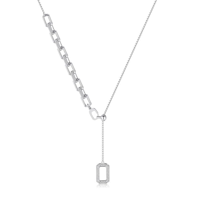 [ARSIS] ネックレス レディース ラリエットネックレス 長方形 キュービックジルコニア（CZ） プラチナコーティング Y字デザイン 上品 エレガント シンプル デイリー使い パーティー ギフト プレゼント