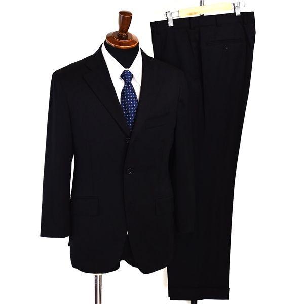 azabu tailor 伊製生地 REDA 3つボタン シングルスーツ S AB3 ブラック 無地 総裏地仕上げ 春秋 合物 袖口4つ釦 開き見せ 6UE006 【送料無料】【中古】【メンズビジネス】202605
