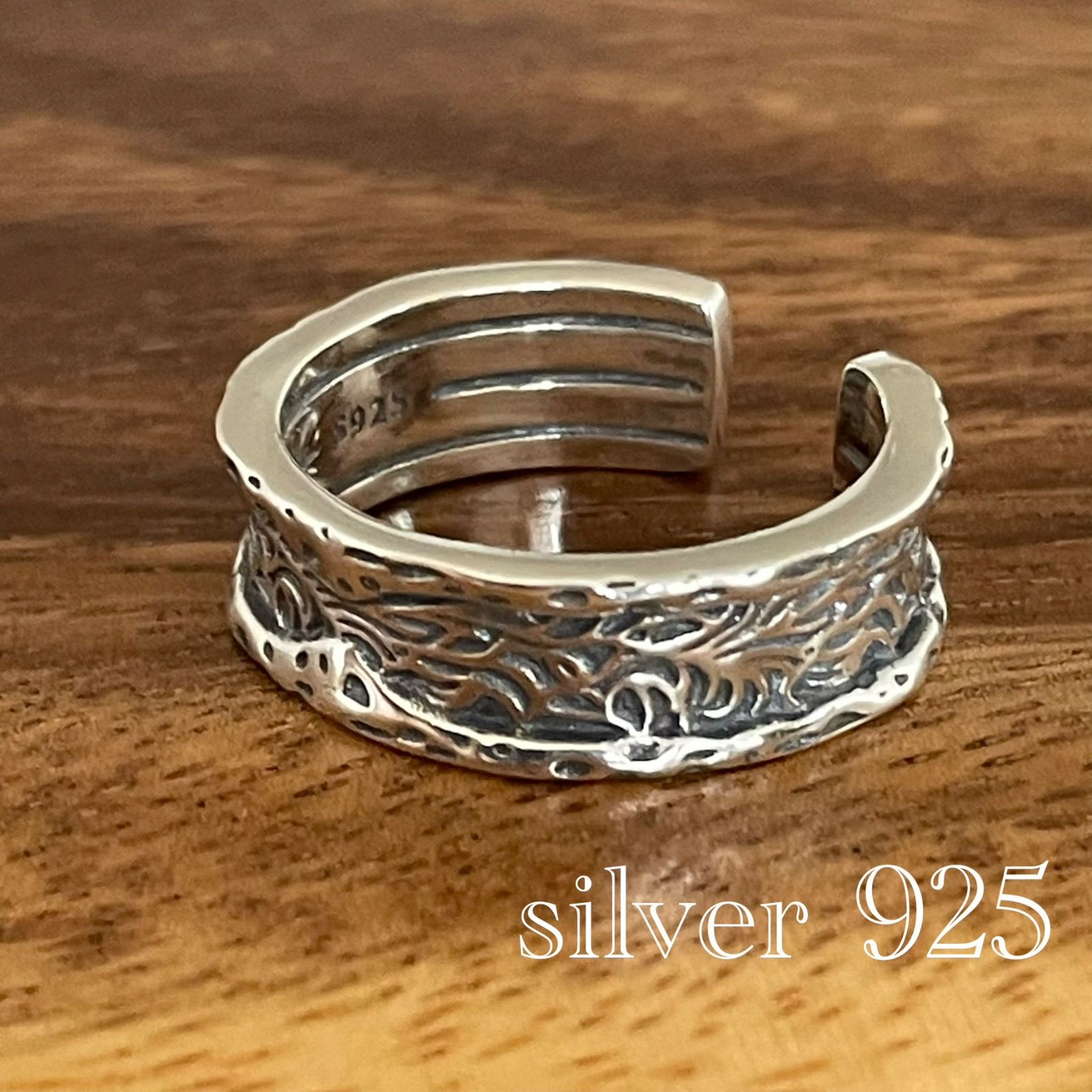 【Sterling 925】藤蔓 2層 ダブルバンドリング フリーサイズ メンズ タイシルバー ヴィンテージ