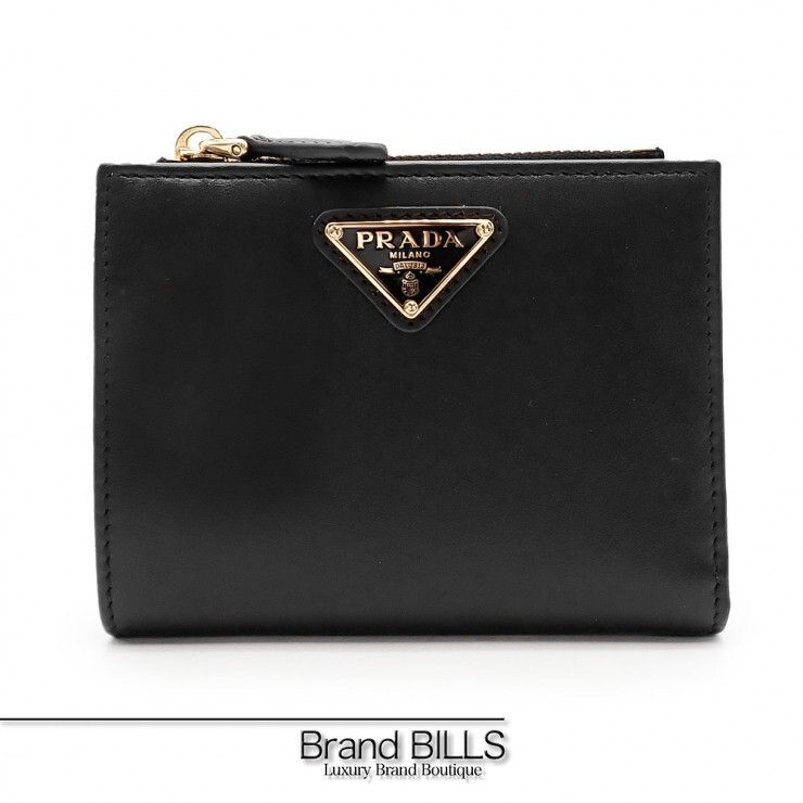 未使用品 PRADA プラダ シティカーフタブ 二つ折り財布 トライアングルロゴ 1ML050 2CNP F0002 カーフ NERO レディース