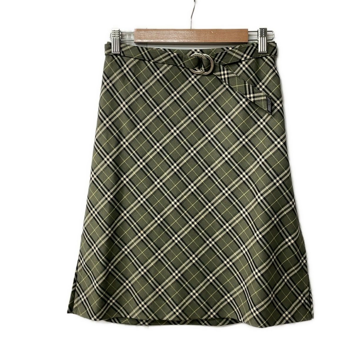 Burberry Blue Label(バーバリーブルーレーベル) スカート サイズ38 M レディース - カーキ×黒×マルチ ひざ丈/チェック柄