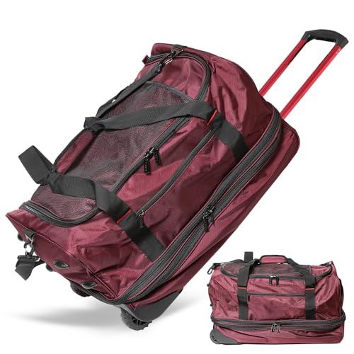 [プロエボ] 3WAY BOSTON CARRY 大容量 ボストンキャリー 超軽量 PVC 2輪 アウトドア レジャー 家族旅行 スーツケース キャリーケース キャリーバッグ バックパック (Lサイズ/78?,ワイン×レッド)ｍａ