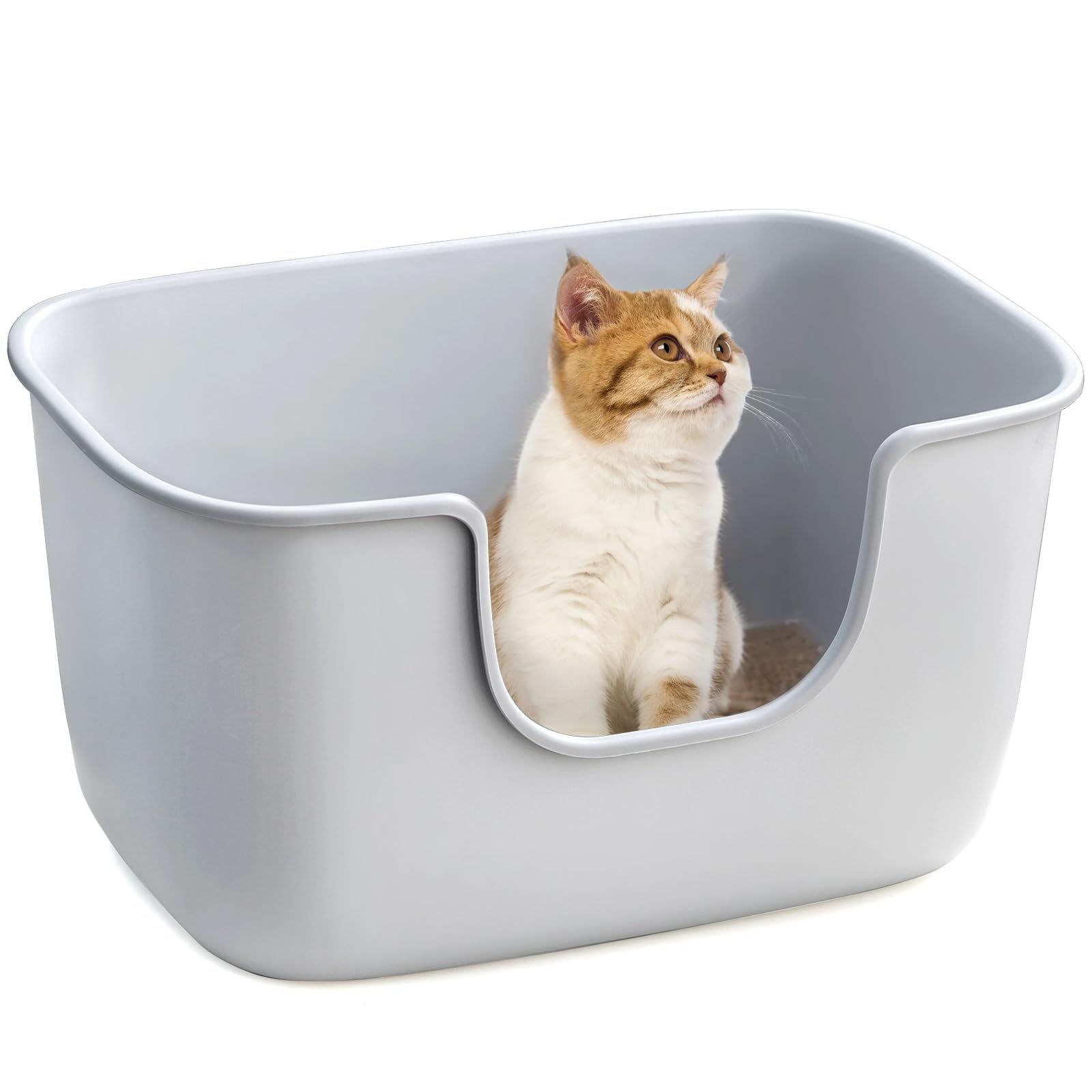 猫トイレ 大型 猫用トイレ本体 快適ワイド オープンタイプ 入口低め 清潔 ねこ トイレ 大きい 飛散防止 一体成形 お掃除 ラクラク （56.5×37.5×30cm グレー）ｍａ