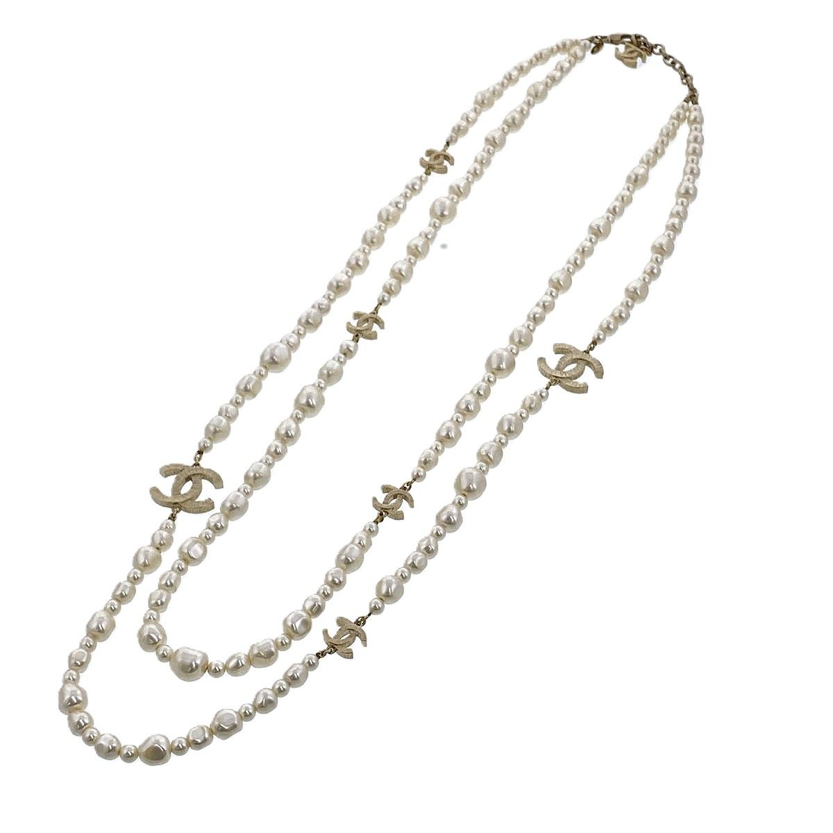 CHANEL シャネル ココマーク パール 2連 ロングネックレス ネックレス レディース ゴールド金具 中古
