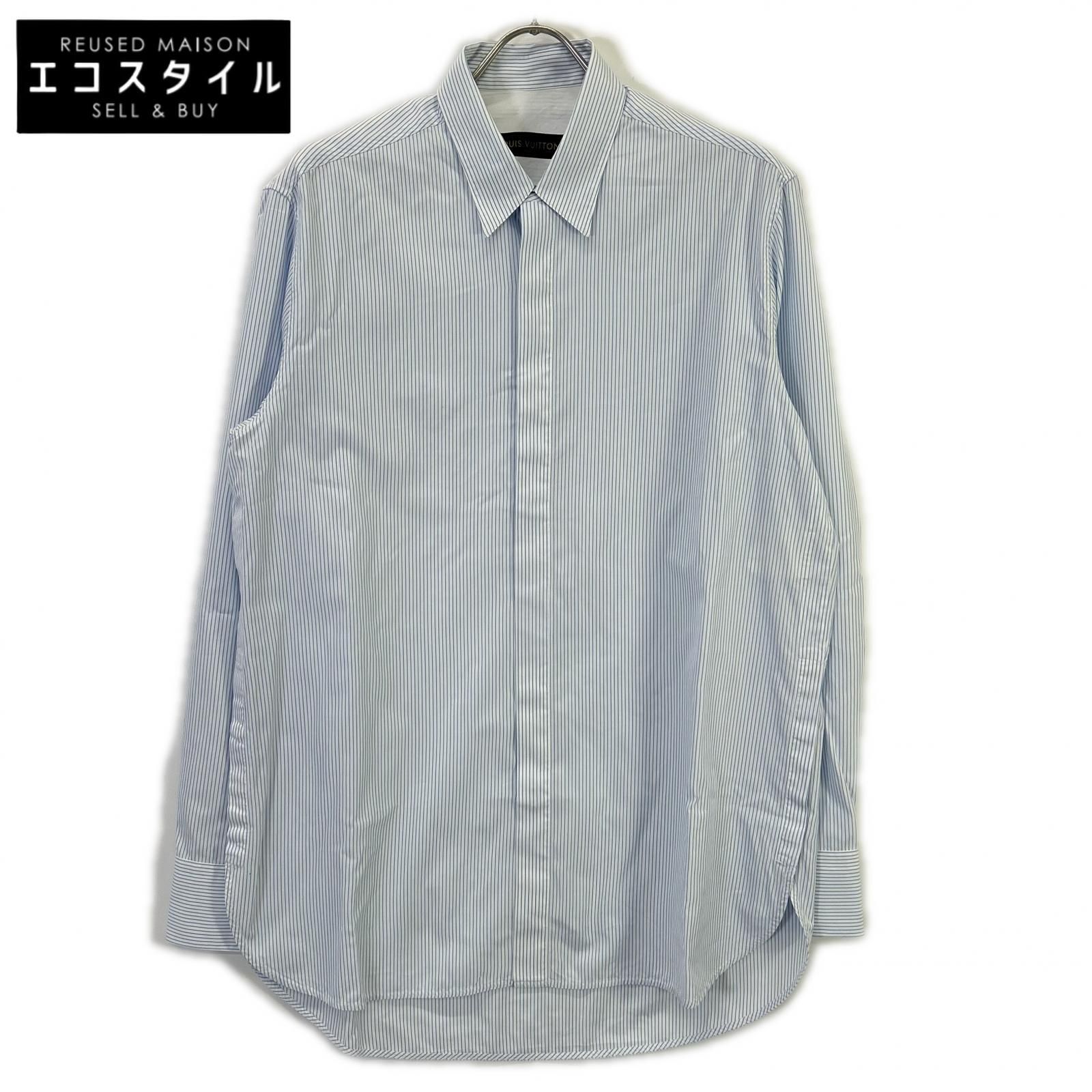 LOUIS VUITTON　ルイヴィトン　RM172 DOH HDS80W 17AW ライトブルー コットン ストライプ長袖シャツ　M