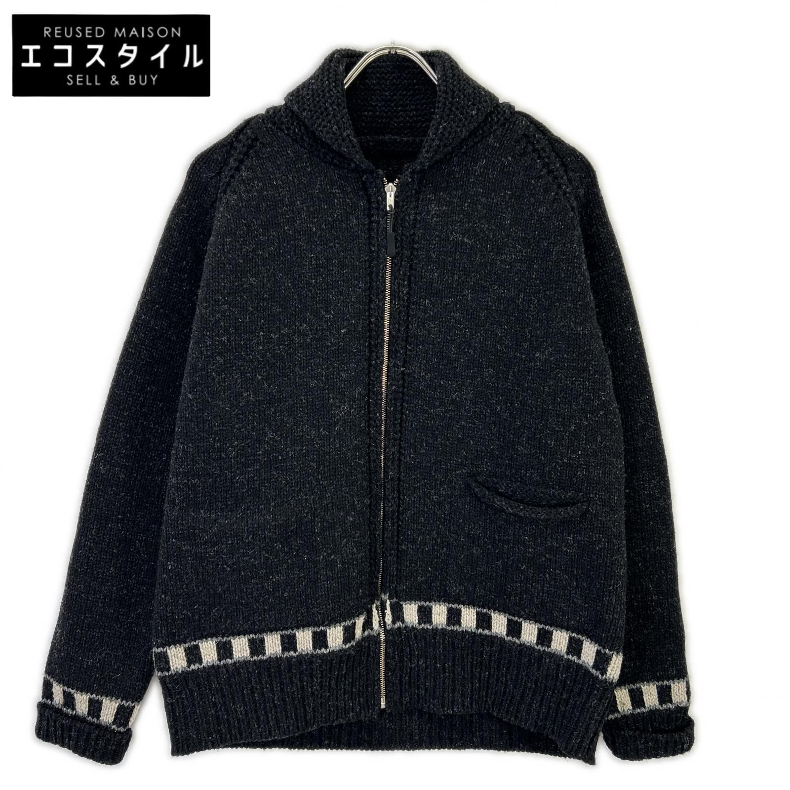 NIGEL CABOURN　ナイジェルケーボン　8045ー00ー40000 ブラック×ホワイト ジップアップニットジャケット　46