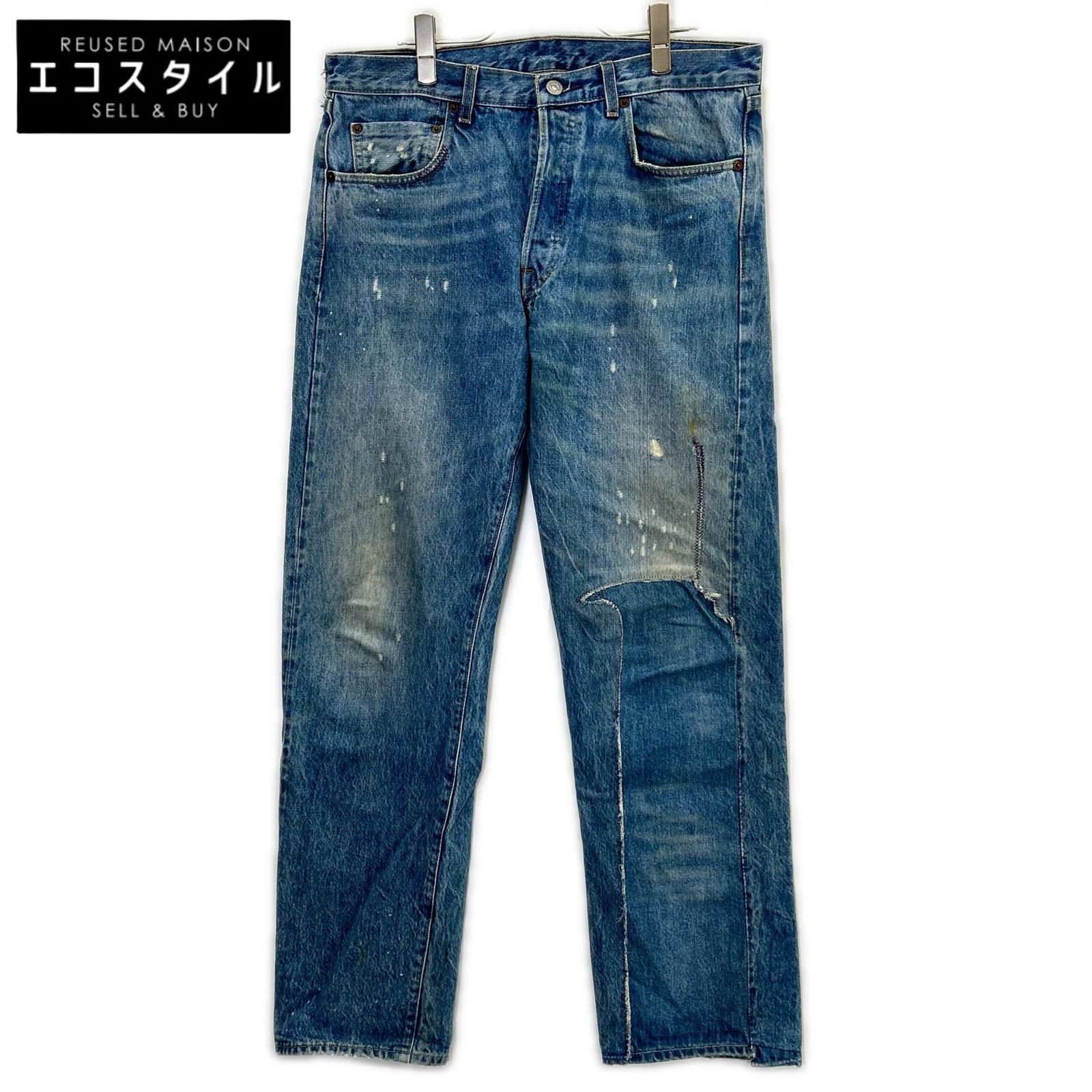 LEVI‘S　リーバイス　【LVC】66前期復刻 501XX インディゴ コットン ダメージリペア加工 ボタンフライ デニムパンツ/コーンデニム　W32×L32