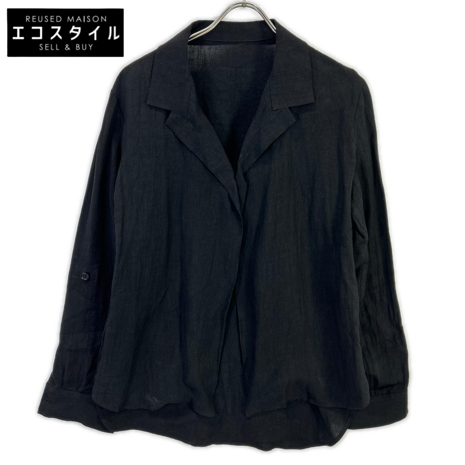 YOHJI YAMAMOTO +NOIR　ヨウジヤマモトプリュスノアール　12SS NB-B14-300 ブラック リネン 1Bオープンカラーシャツ　1