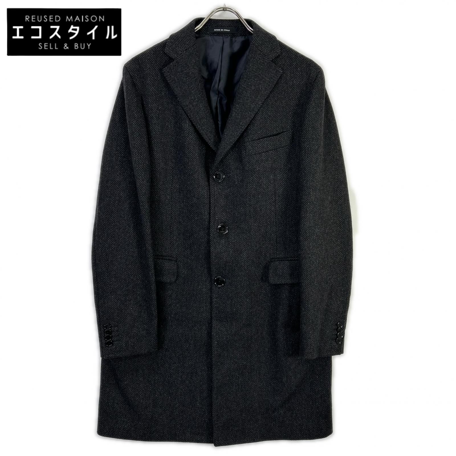 TAGLIATORE　タリアトーレ　CFBM13B チャコール ヘリンボーン ウール100 シングルブレスト チェスターコート　46R