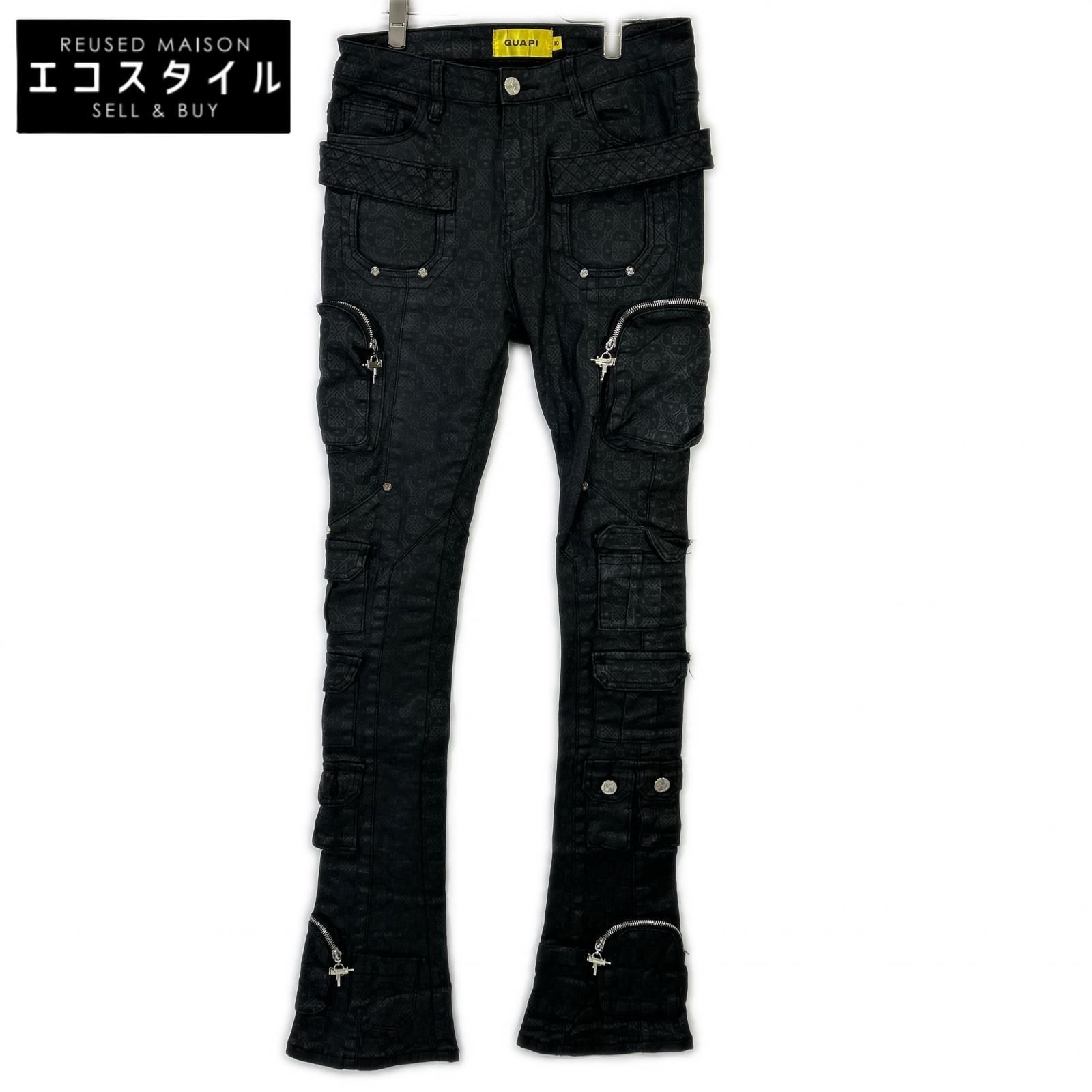GUAPI　グアピ　ブラック ALL BLACK MONOGRAM EMBELLISHED DENIM　30
