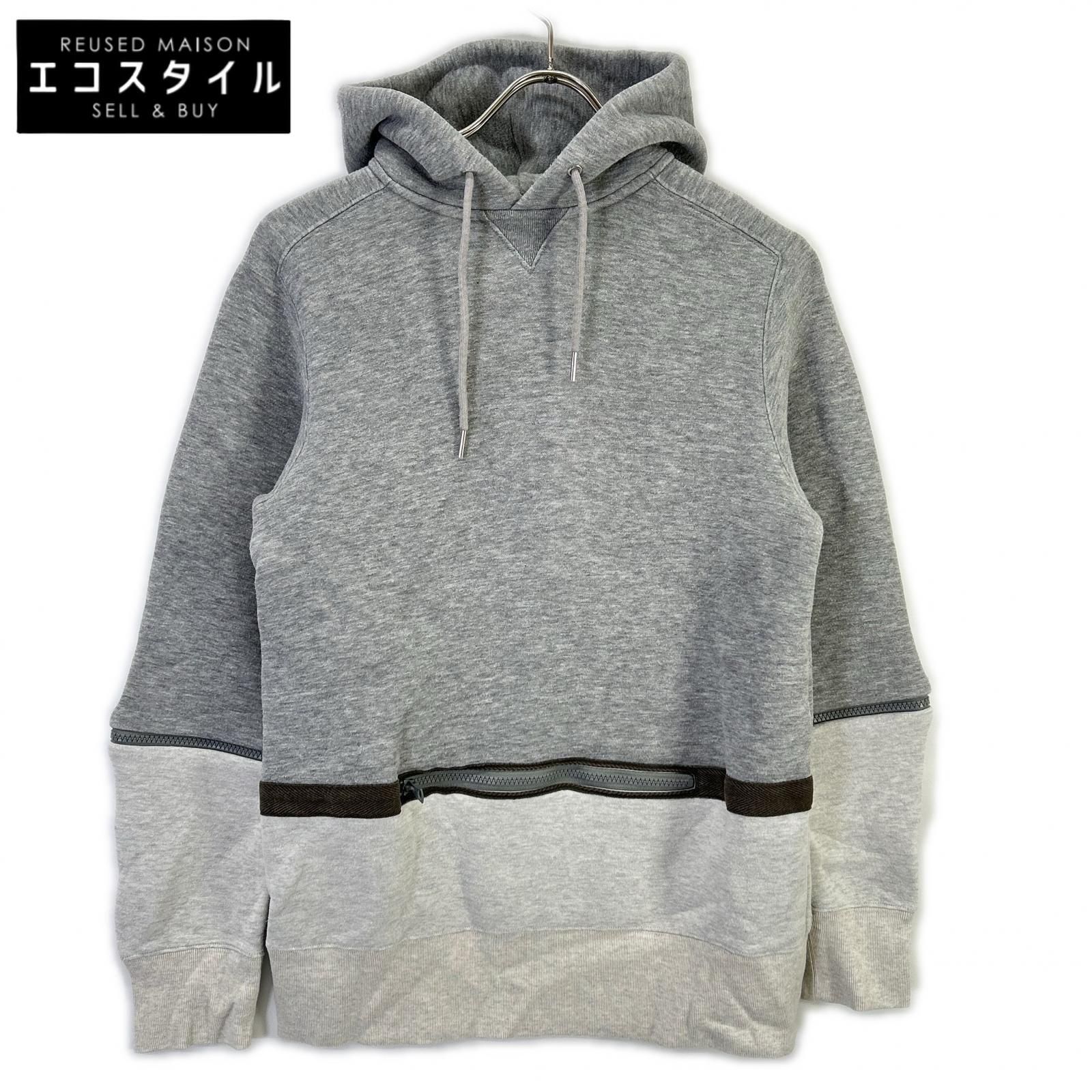 sacai　サカイ　20AW 20-02409M グレー×ホワイト コットン デタッチャブルスリーブ2トーンフーディ　1