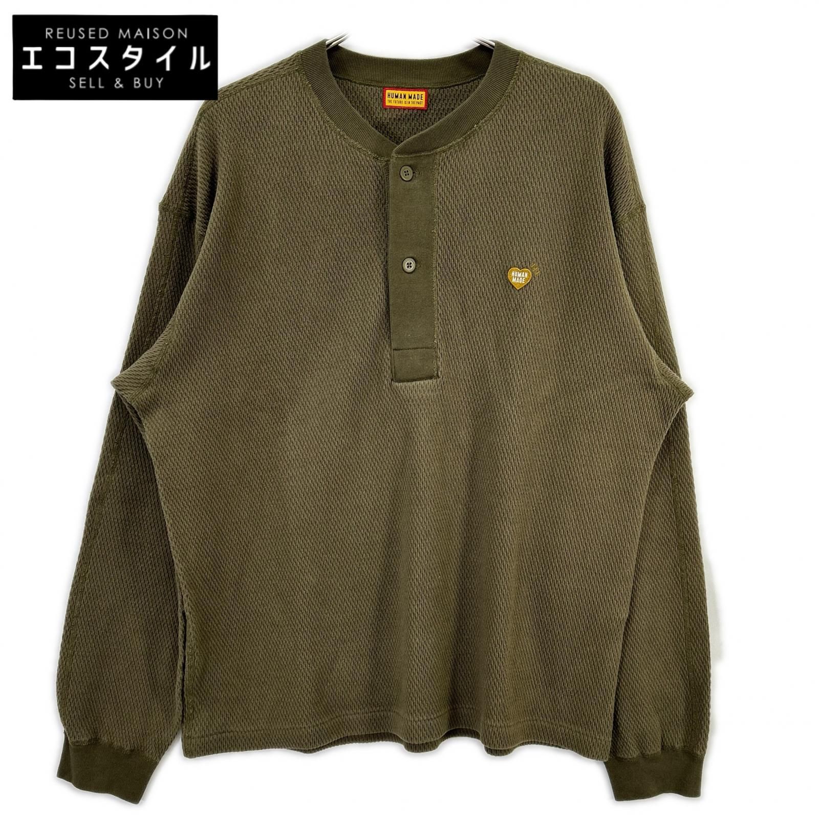 HUMAN MADE　ヒューマンメイド　HM31CS020 カーキ HENLEY NECK SHIRT ヘンリーネックシャツ　L