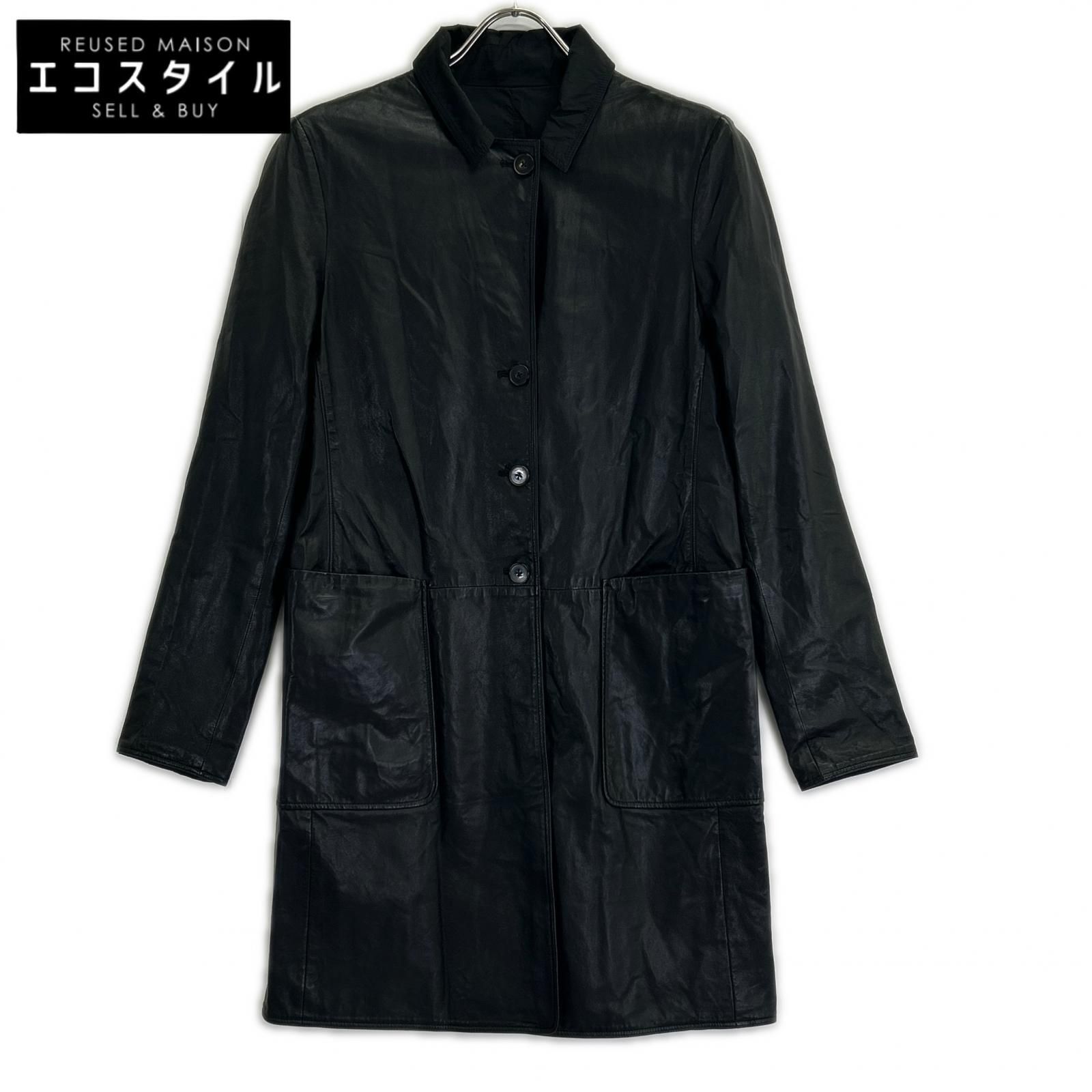 JIL SANDER　ジルサンダー　20111W00040 ブラック ナイロン×レザー リバーシブルコート　36