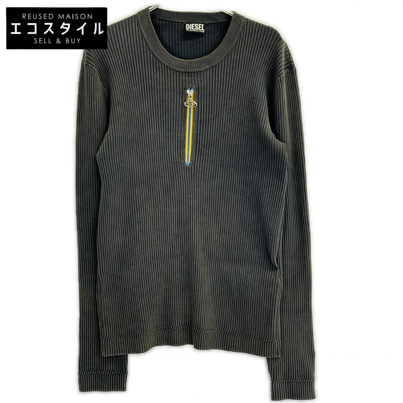 DIESEL　ディーゼル　チャコールグレー センタージップ リブニットトップス　L