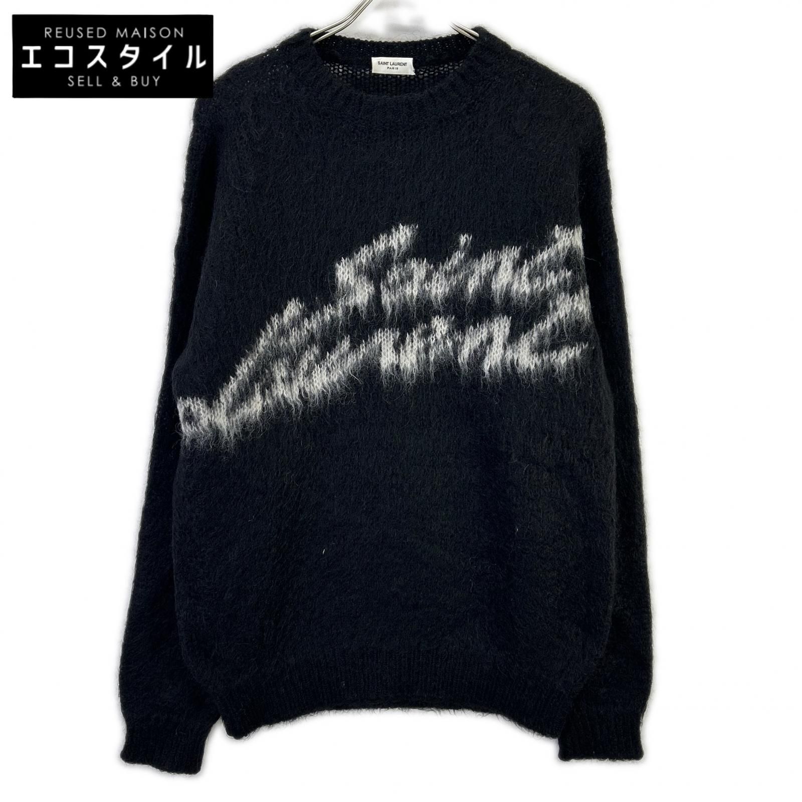 SAINT LAURENT PARIS　サンローランパリ　712176 Y75SQ ブラック ロゴ モヘアニットセーター　S