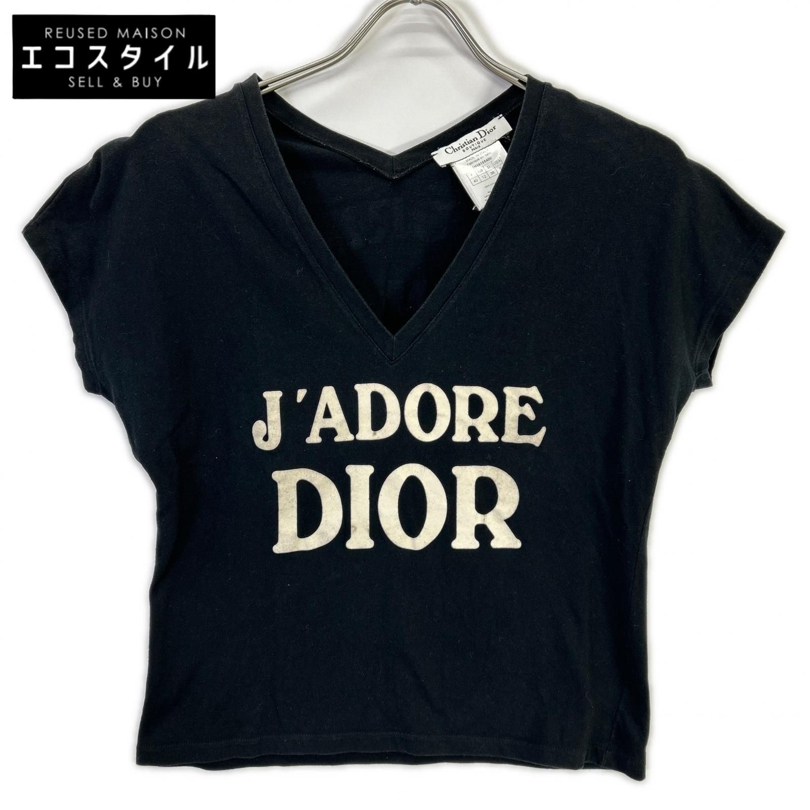 Christian Dior　クリスチャンディオール　BOUTIQUE 3H16155400 ブラック コットン J ADORE ロゴ Vネック ノースリーブ カットソー　40