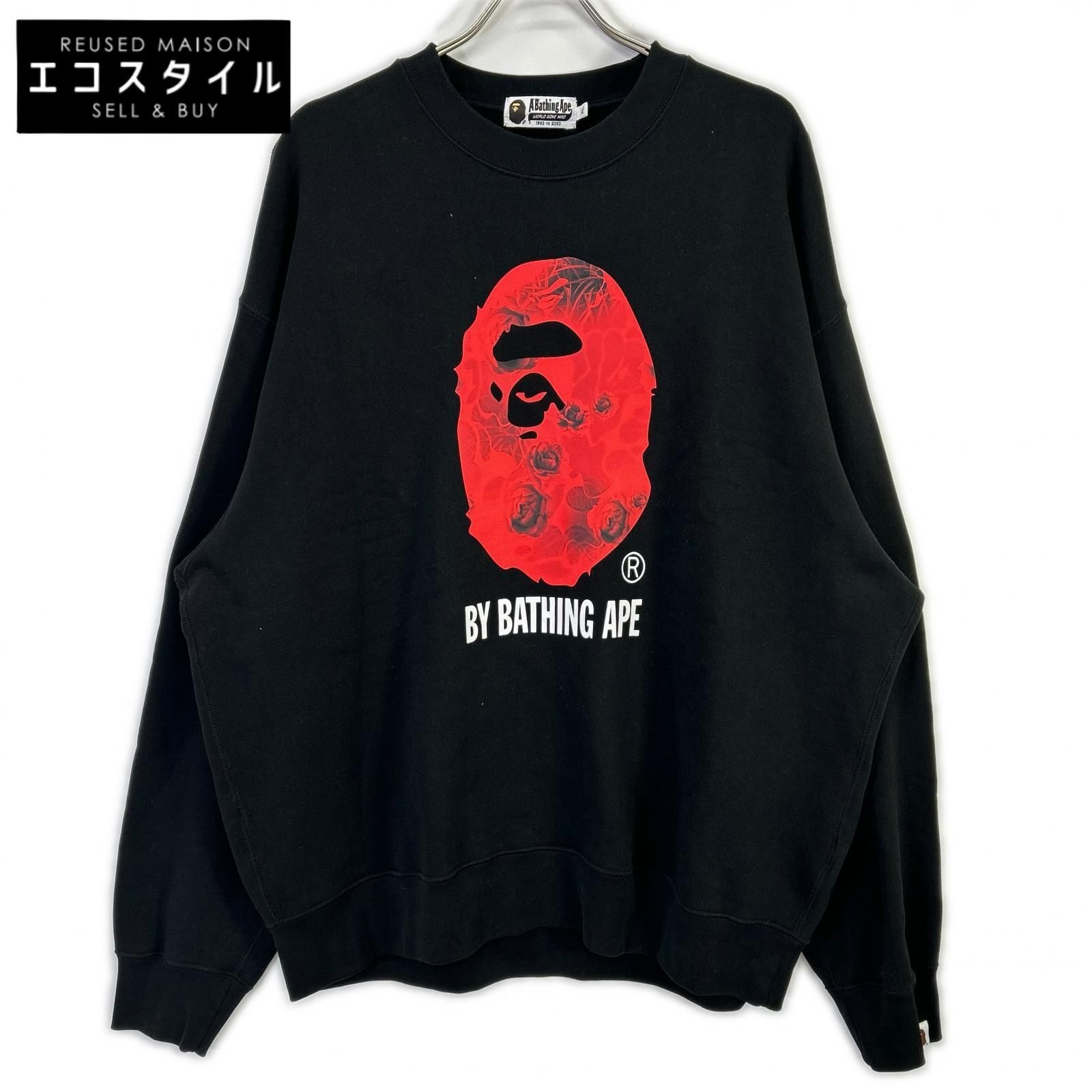 A BATHING APE　アベイシングエイプ　001SWK801303M ブラック ローズ スウェットシャツ　XL