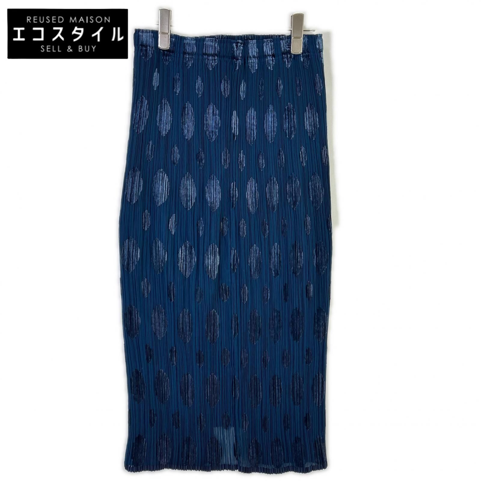 ISSEY MIYAKE FETE　イッセイミヤケフェット　IF64-FG736 ブルー ラージドットサイドスリット プリーツスカート　01