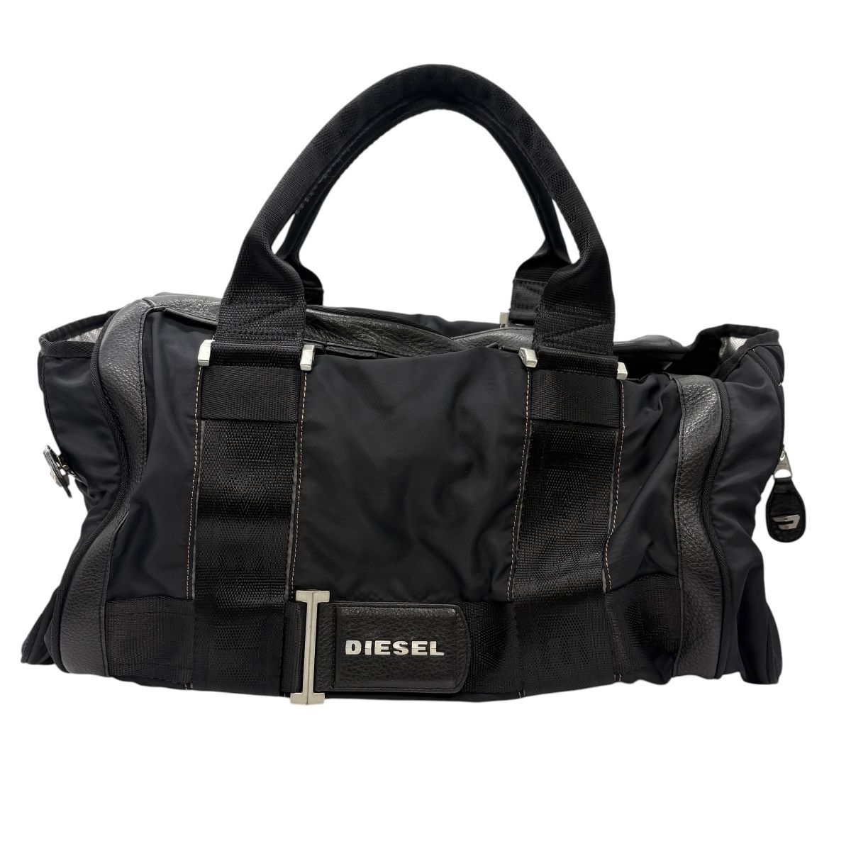 ♪4386 ディーゼル ボストンバッグ ナイロン レザー ブラック 中古 DIESEL