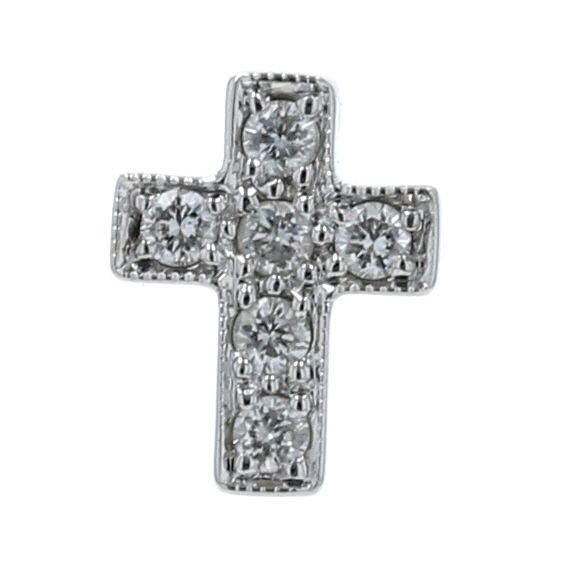 K18WG ホワイトゴールド ネックレストップ ダイヤモンド 0.08ct ミル打ち クロス 十字架 モチーフ【新品仕上済】【zz】【中古】