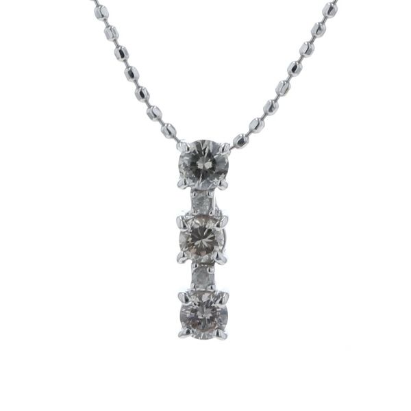 K14WG ホワイトゴールド ネックレス ダイヤモンド 0.30ct 5粒 バー ストレート ライン シンプル 40cm【新品仕上済】【zz】【中古】