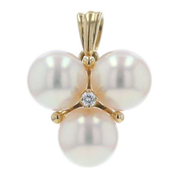 MIKIMOTO ミキモト K18YG イエローゴールド トップ ダイヤモンド パール アコヤ真珠 3粒 シンプル【新品仕上済】【zz】【中古】