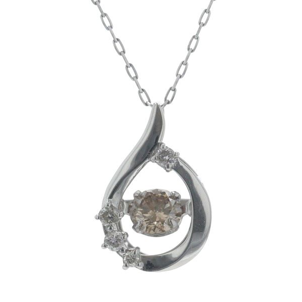 Pt900 プラチナ ネックレス ダイヤモンド 0.20ct/0.04ct ダンシングストーン 雫 オープンドロップ 45cm【新品仕上済】【zz】【中古】