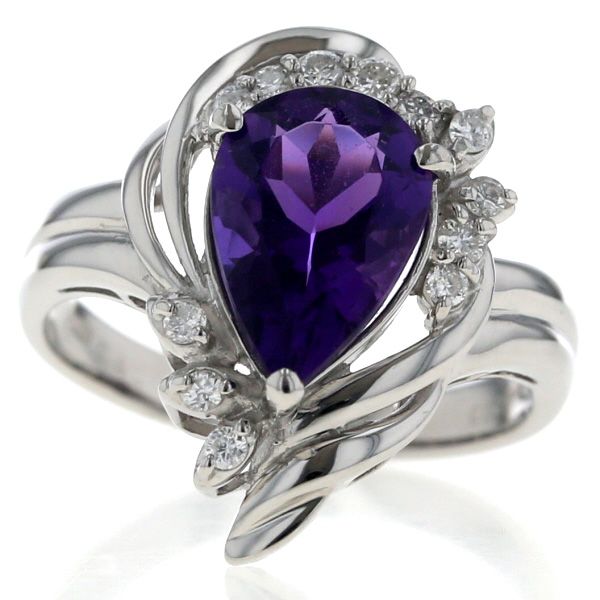 Pt900 プラチナ リング アメジスト 2.42ct ダイヤモンド 0.23ct 大粒 雫 ドロップ 透かし 指輪 16号【新品仕上済】【zz】【中古】