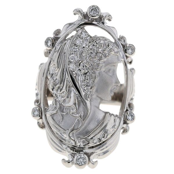 Pt900 プラチナ リング ダイヤ 0.19ct オーバル つや消し 女性 横顔 人物 カメオモチーフ 指輪 14号【新品仕上済】【zz】【中古】 190,250円