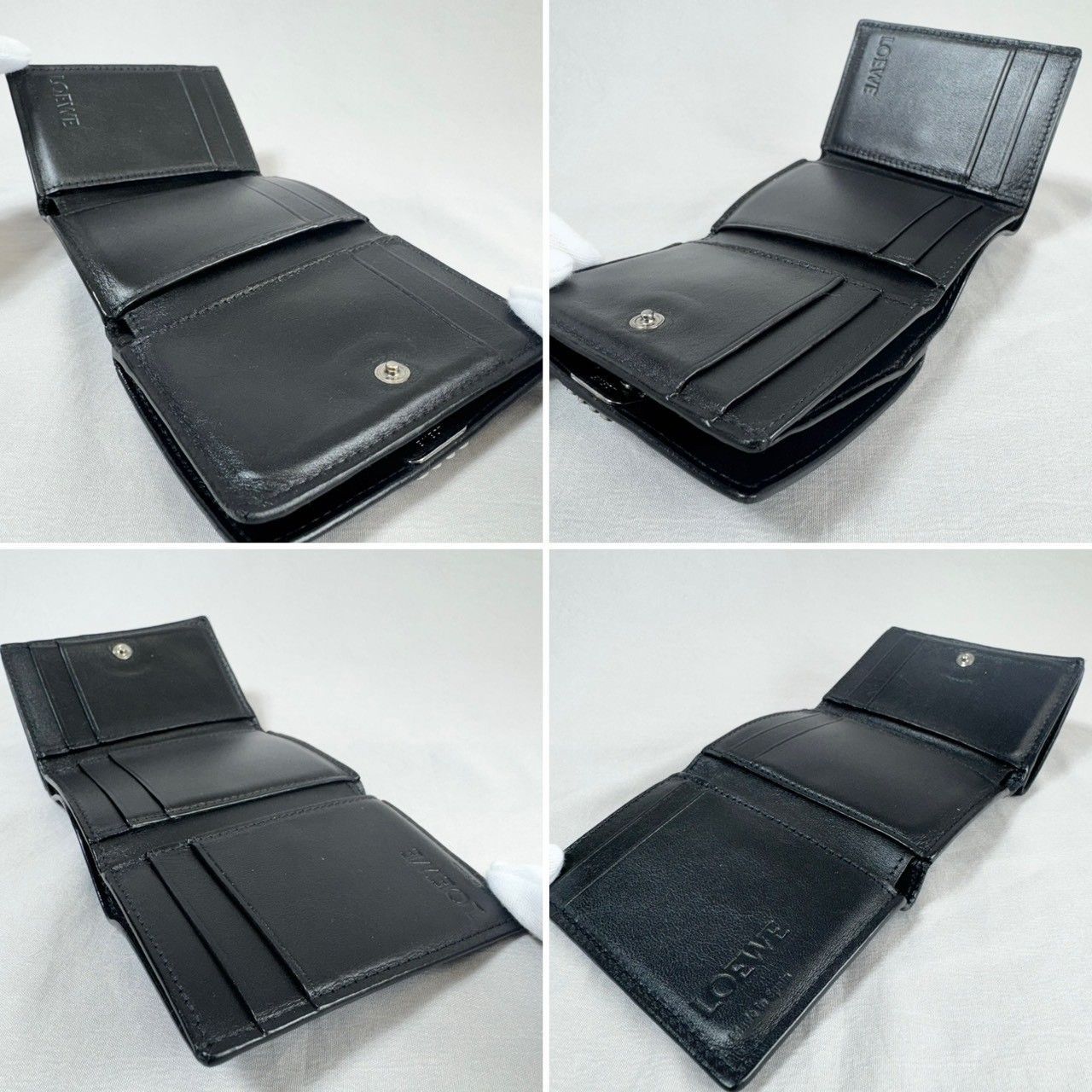 美品】LOEWE ロエベ アナグラム トライフォールド Wホック コンパクト 
