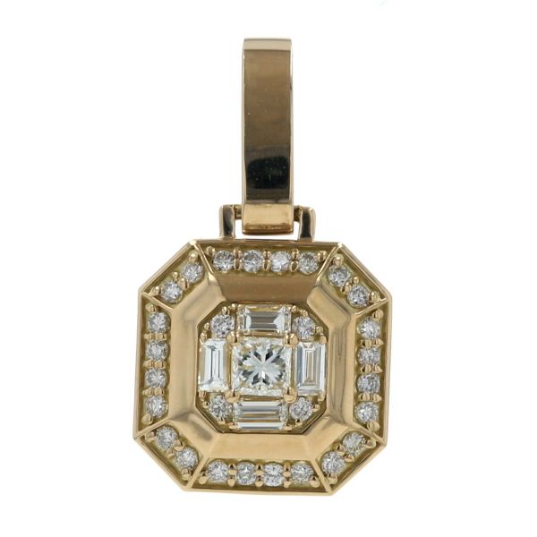 K18YG イエローゴールド ネックレストップ ダイヤモンド 0.71ct 八角形 オクタゴン プリンセスカット【新品仕上済】【zz】【中古】