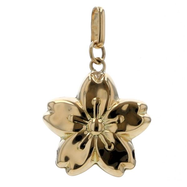 K18YG イエローゴールド ネックレストップ 桜 花 フラワー 鈴 ベル デザイン【新品仕上済】【zz】【中古】