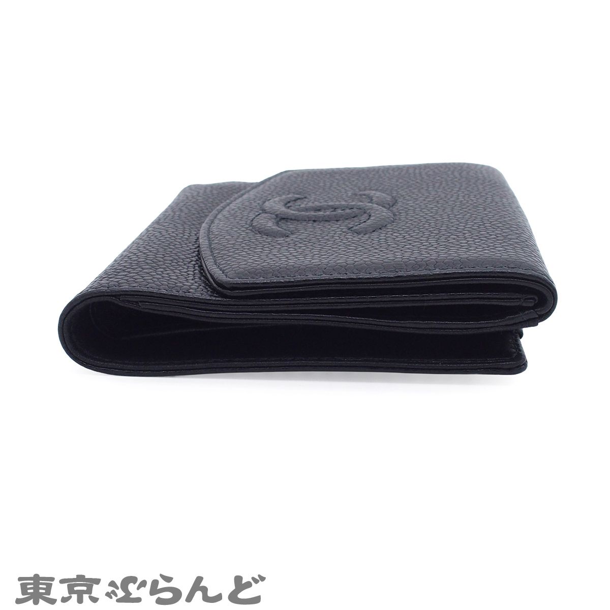 シャネル CHANEL Wホック財布 A13496 ブラック キャビアスキン ココ 