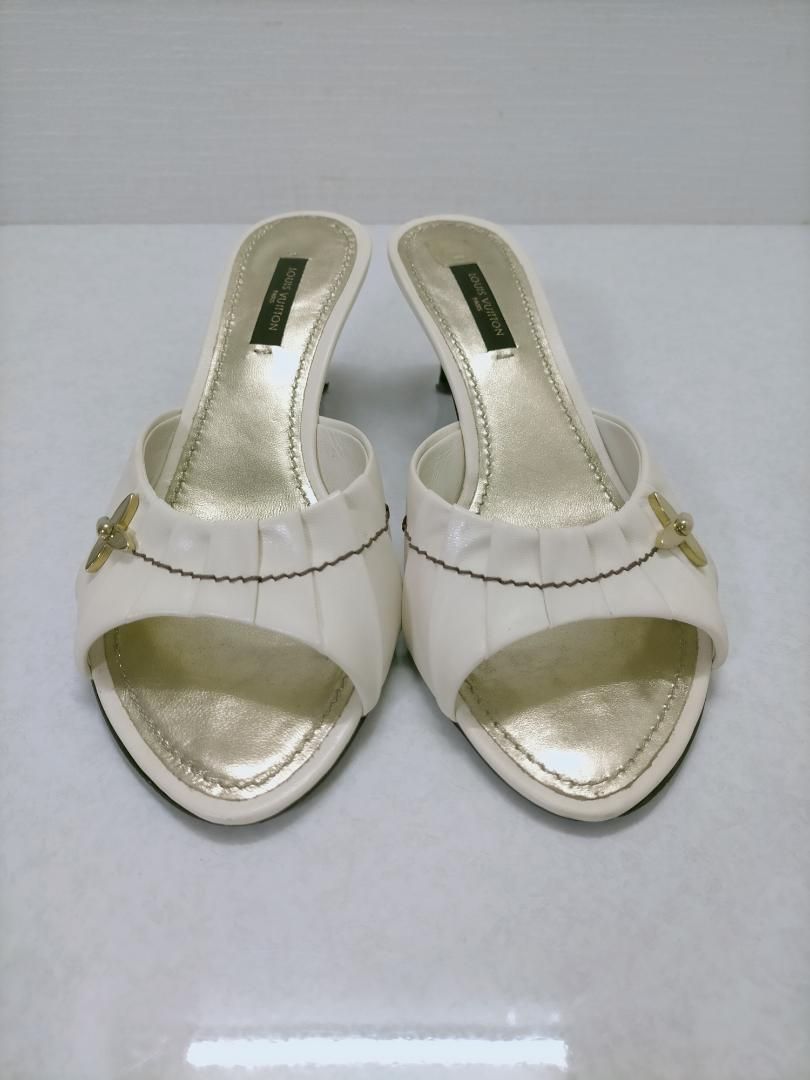 ルイヴィトン LOUIS VUITTON ミュール サンダル ピンヒール レザー ゴールド金具 37 23.5cm アイボリー 　250411-1T