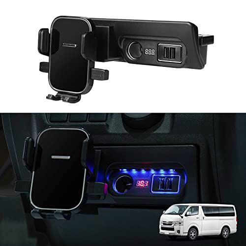 Mixsuper 電源 増設 ハイエース 200系 レジアスエース 専用 増設電源ユニット 分配器 USB QC3.0×2 シガーソケット 急速充電 車両電圧計 ブルーLED スマホホルダー付 内装 カスタムパーツ 取付簡単″mn 4da32155