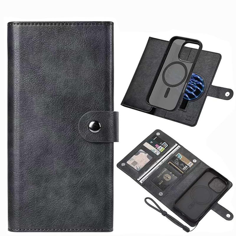 【新品】 ViLi-GVA iPhone 16 ProMax 対応 2in1 カード複数枚収納 スキミング防止 取外し可能 マグネット 着脱式 分離式 ストラップ付き 2WAY 手帳型ケース アンティーク調 黒グレー CIH16PM-VL-GVA-BK