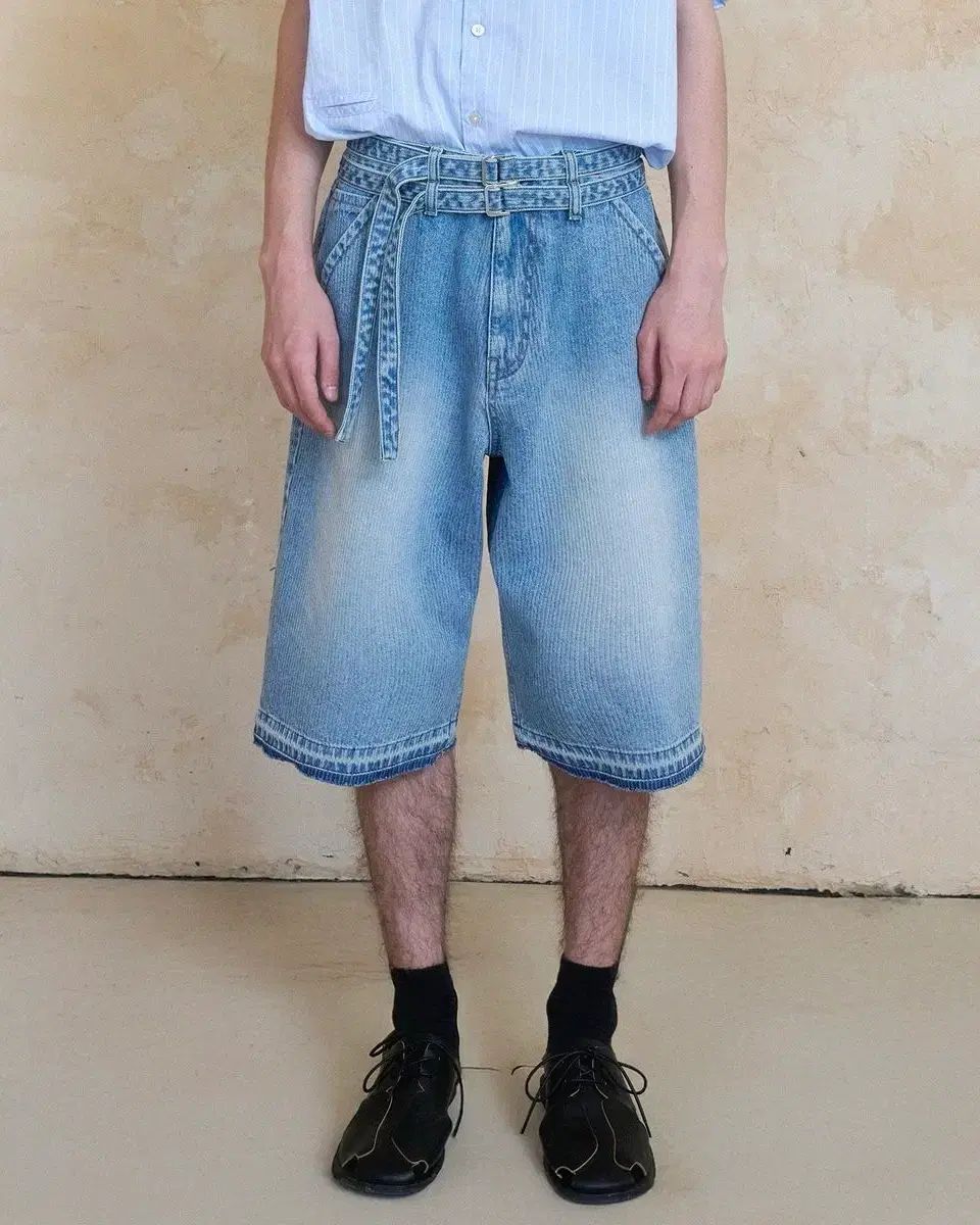 (新品) NOUN ベルト付き バミューダ ライトブルー デニム パンツ