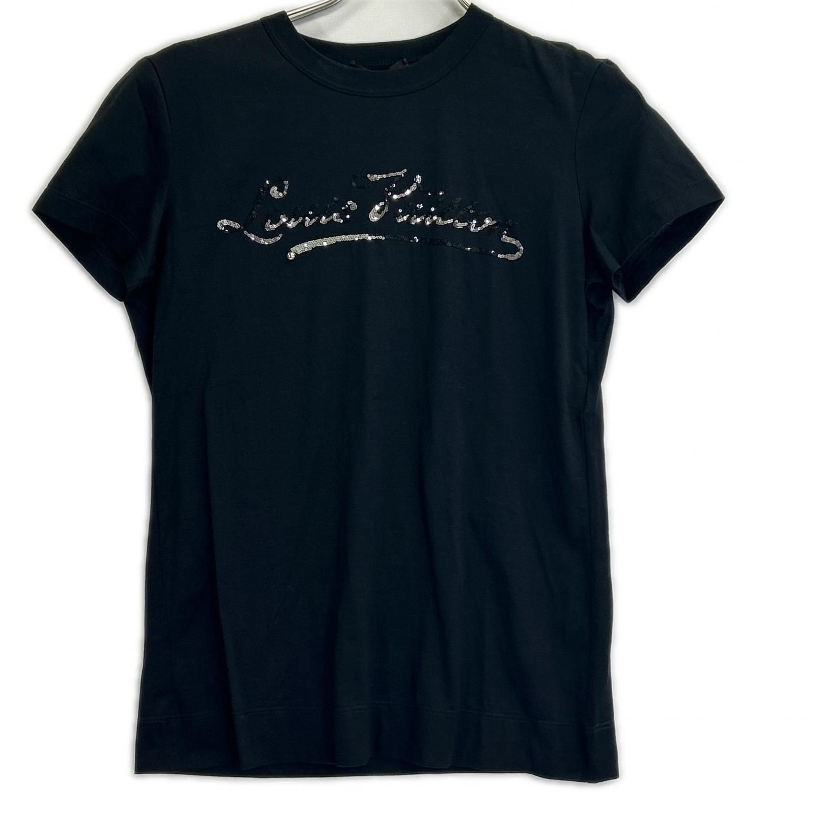 ルイヴィトン　カットソー Tシャツ　スパンコールルイヴィトン ロゴ LOUIS VUITTON ルイヴィトン ブラック スパンコールロゴ Tシャツ XS