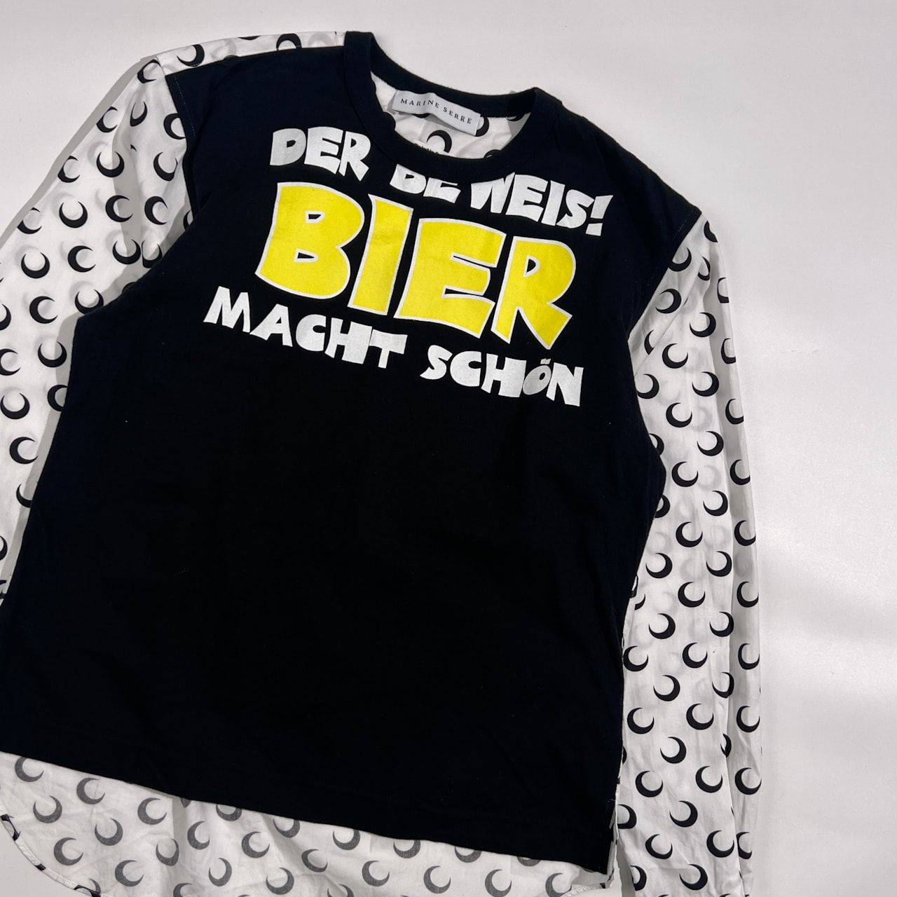 MARINE SERRE × COMME des GARCONS マリーンセル コムデギャルソン コラボ ムーン柄 長袖 Tシャツ カットソー L/ブラック×ホワイト系 レディース OB-B001 AD2018 MARINE SERRE × COMME des GARCONS マリーンセル コムデギャルソン コラボ ムーン柄 長袖 Tシャツ カットソー L/ブラック×ホワイト系 レディース OB-B001 AD2018