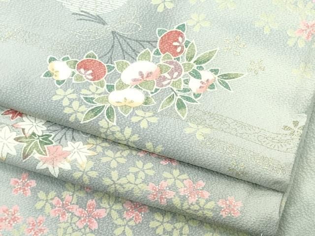 平和屋着物▽上質な小紋　単衣　草花文　暈し染め　金彩　正絹　逸品　CABF6497ou