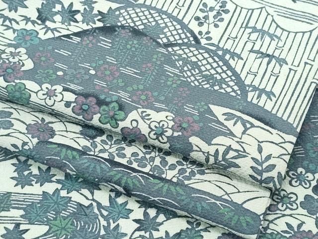 平和屋着物▽上質な小紋　単衣　風景文　正絹　逸品　CABF6500ou