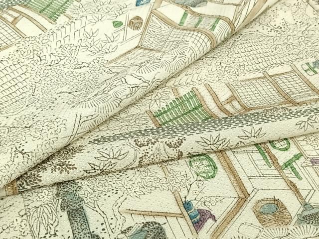 平和屋着物▽上質な小紋　単衣　手描き　風景文　正絹　逸品　AABH9887jh