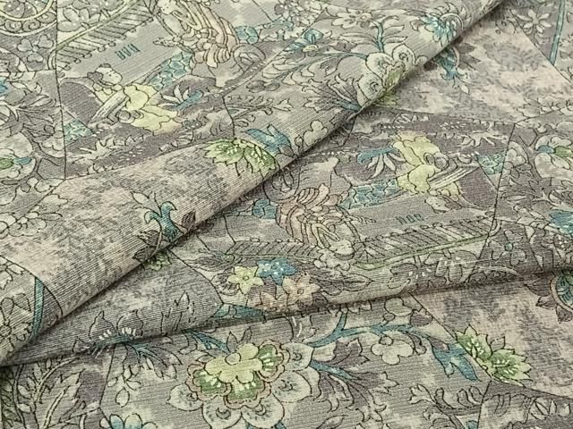 平和屋着物▽上質な小紋　単衣　切嵌更紗花文　染の近江謹製　正絹　逸品　AABI2120jh