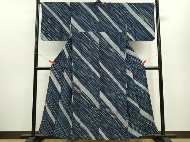 平和屋着物▽上質な小紋　単衣　斜線吉祥文　正絹　逸品　CABF3148ze