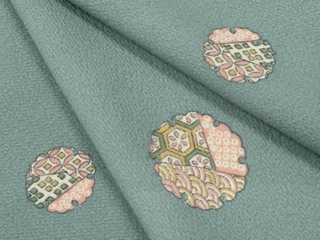 平和屋着物▽上質な小紋　単衣　雪輪吉祥文　正絹　逸品　CABF3164ze